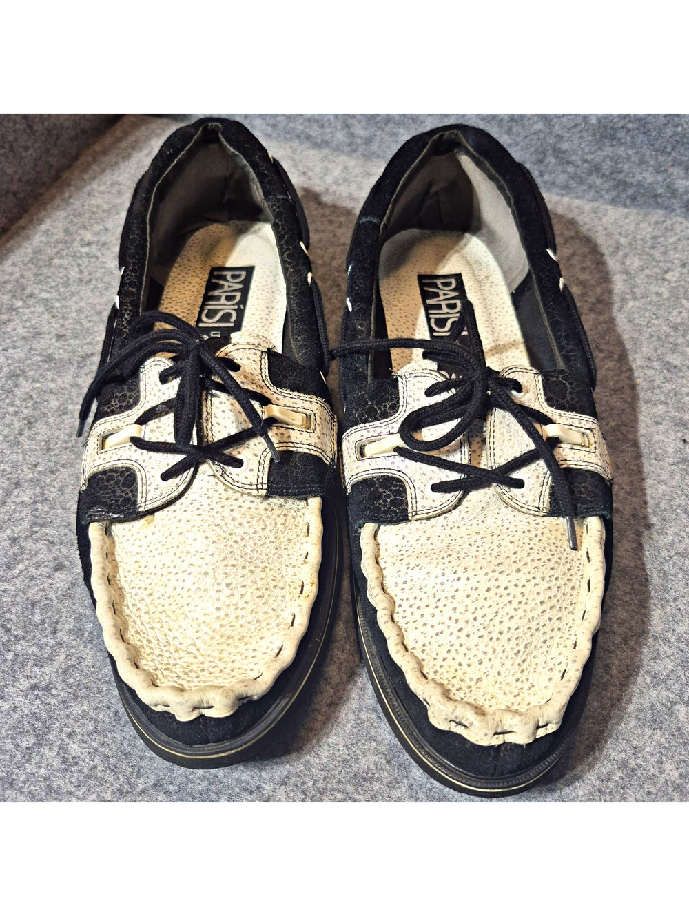 Parisi Ltd Colorblock Boat Shoe Lace-Up Black/White Leather Men's 12D